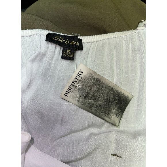 NEW! Shine Star Jumpsuit Paper Bag Waist Tank Top White Olive Green Size Medium - Picture 7 of 8